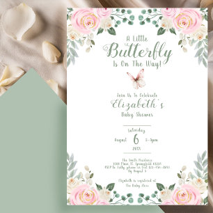 Convite Chuva de Borboletas Baby Shower de Bebê Menina ou