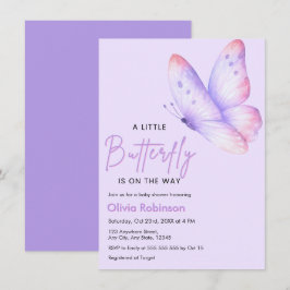 Convite Chuva de Borboletas Baby Shower Rosa e Roxo