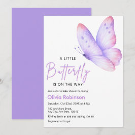 Convite Chuva de Borboletas Baby Shower Rosa e Roxo
