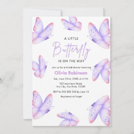 Convite Chuva de Borboletas Baby Shower Rosa Roxo