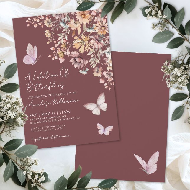 Convite Chuva de Borboletas com Flores Silvestres para Chá (Butterfly Wildflowers Bridal Shower Invitation )