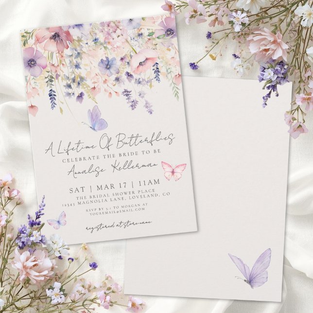 Convite Chuva de Borboletas Elegante Floral Chá de Noiva (Butterfly Floral Bridal Shower Invitation)