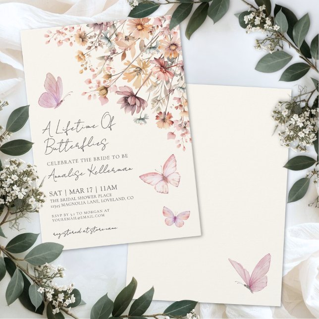 Convite Chuva de Borboletas Elegantes para Chá de Noiva de (Butterfly Wildflower Bridal Shower Invitation)