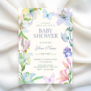 Convite Chuva de borboletas florais estéticas baby shower