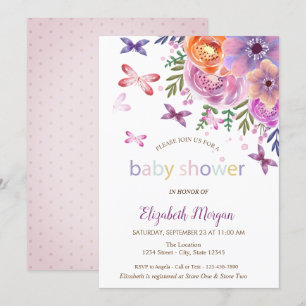 Convite Chuva de Borboletas Floral Baby Shower