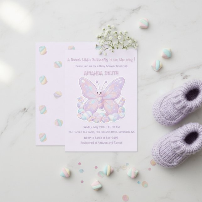 Convite Chuva de Borboletas Lavanda Roxa Baby Shower (Purple Lavender Dream Butterfly Baby Shower Invitation)