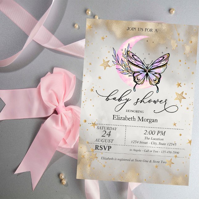 Convite Chuva de Borboletas Lua Estrelas Baby Shower (Criador carregado)