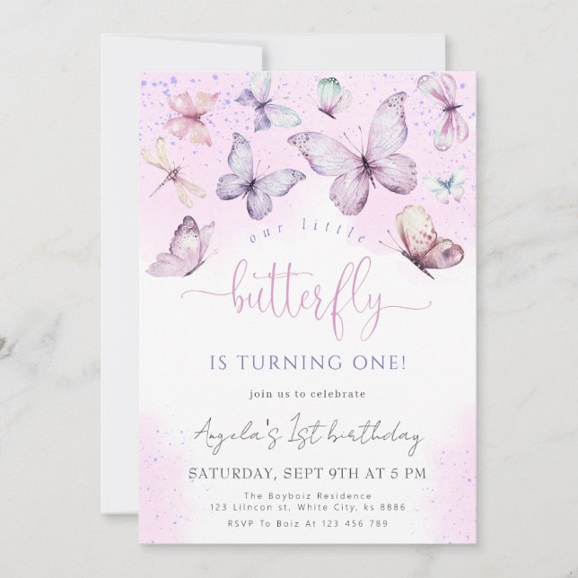 Convite Chuva de Borboletas Nossa Pequena Borboleta Baby S (Frente)