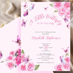 Convite Chuva de Borboletas Rosa Baby Shower