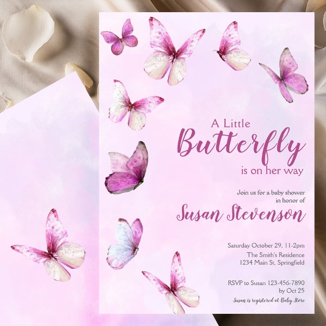 Convite Chuva de Borboletas Rosa Baby Shower (Criador carregado)