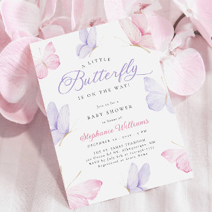 Convite Chuva de Borboletas Rosa e Roxa Baby Shower
