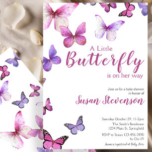 Convite Chuva de Borboletas Rosa e Roxo Baby Shower