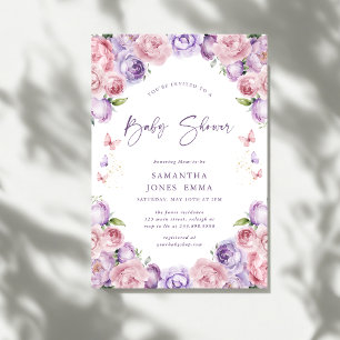 Convite Chuva de Borboletas Rosa Roxo Baby Shower
