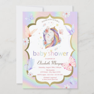 Convite Chuva de Borboletas Unicórnio Floral Holográfico B