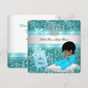 Convite Chuva de Brilho Baby Shower Menino Azul Turquesa P