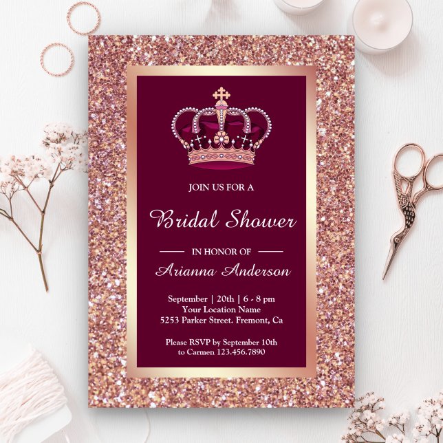 Convite Chuva de Brilho Dourado Rosa Princesa Chá de Noiva (Criador carregado)