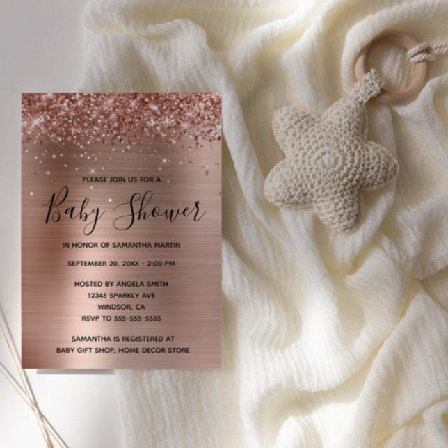 Convite Chuva de Brilho Rosa Dourado no Chá de Bebê (Rose Gold Glitter Glam Baby Shower Invite)