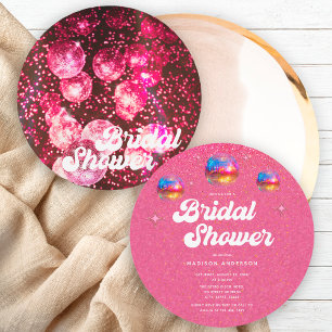 Convite Chuva de Brilho Rosa Quente Glitter Bola de Disco 