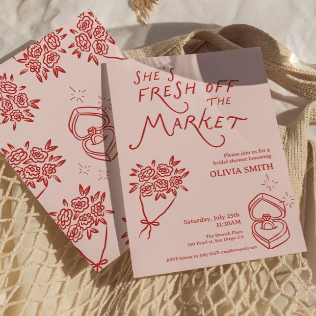Convite Chuva de Brincadeiras no Mercado Casamento à Vista (Doodle whimsical Fresh off the Market Bridal Shower)
