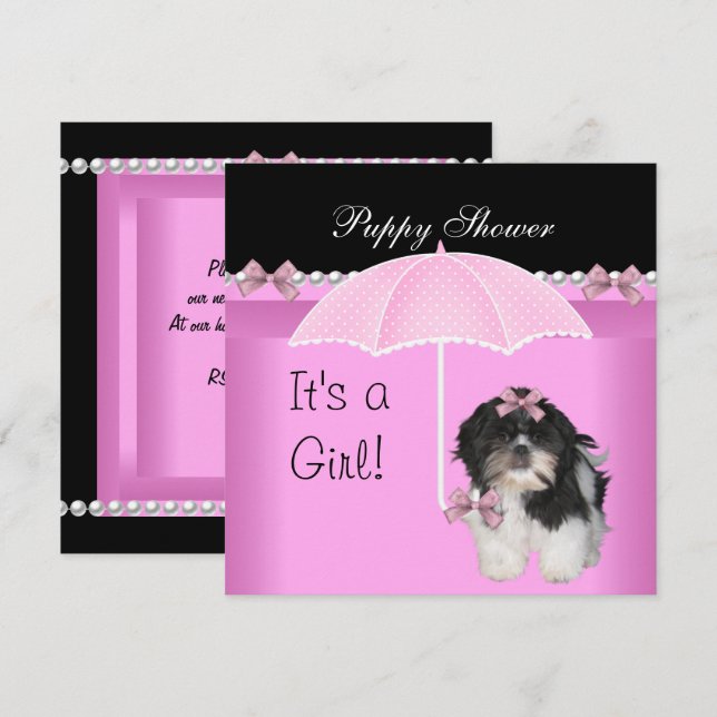 Convite Chuva de Cachorrinho Cachorro Fofo Rosa (Frente/Verso)
