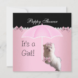 Convite Chuva de Cachorrinho Cachorro Fofo Rosa