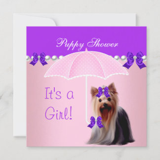 Convite Chuva de Cachorrinho Cachorro Fofo Roxo Rosa Yorki