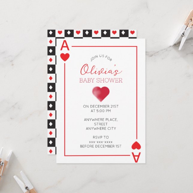 Convite Chuva de cartas de copas baby shower  (Frente/Verso In Situ)