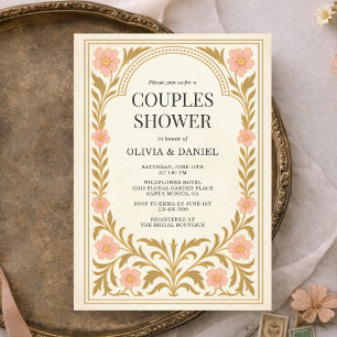 Convite Chuva de Casais Art Nouveau Floral Vitoriana