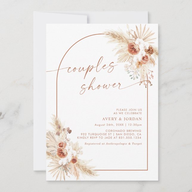 Convite Chuva de Casais com Grama das Pampas Boho (Frente)