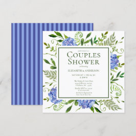 Convite Chuva de Casais com Hortênsias Azuis em Aquarela F