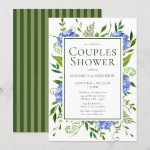 Convite Chuva de Casais com Hortênsias Azuis em Aquarela F