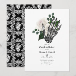 Convite Chuva de Casais de Noiva Floral Branca Gótica