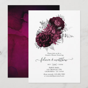 Convite Chuva de Casais Florais Burgundy e Prata