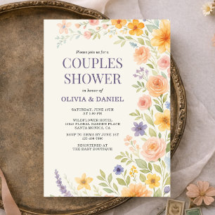 Convite Chuva de Casais Florais de Aquarela de Flores Silv