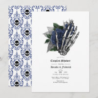 Chuva de Casais Gótica Crânio Floral Azul Marinho
