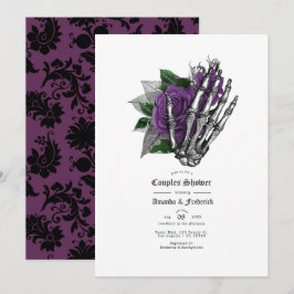 Convite Chuva de Casais Góticos Caveira Floral Roxa