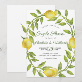 Convite Chuva de Casal Aquarela de Limões em Flor