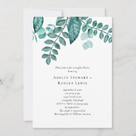 Convite Chuva de Casal Aquarela Verde-azulado Elegante