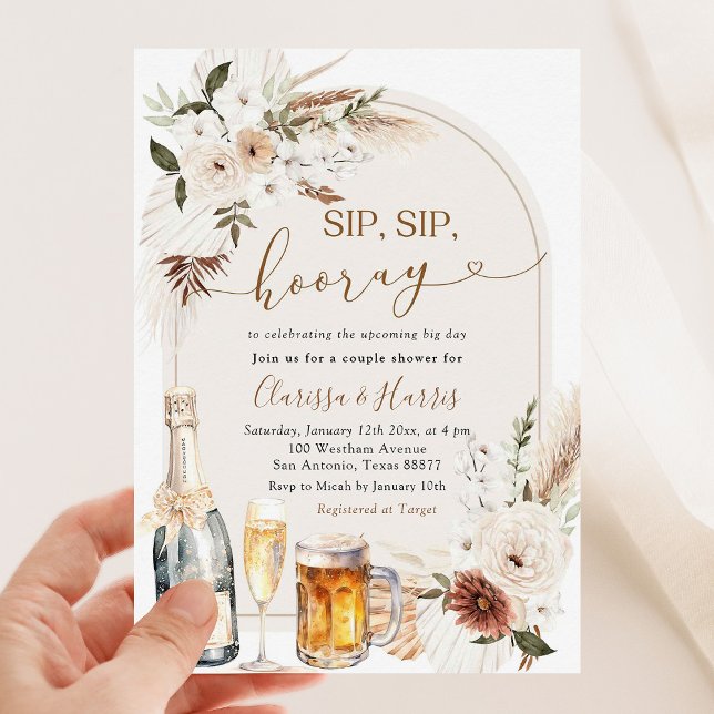 Convite Chuva de Casal Boho Marfim Bege Sip Sip Hurray (Criador carregado)