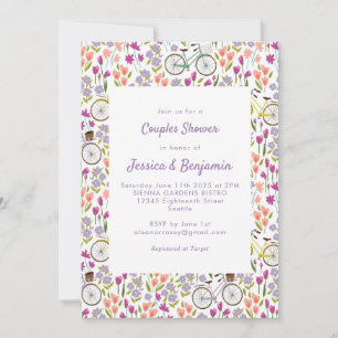 Convite Chuva de Casal Chic Boho Bicicleta Floral Script