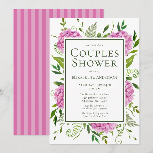 Convite Chuva de Casal com Hortênsia Rosa (Frente/Verso)