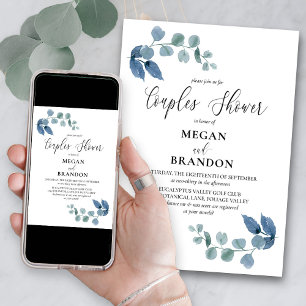 Convite Chuva de Casal de Eucalipto Simples e Elegante