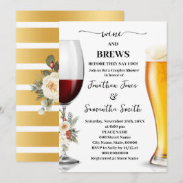 Convite Chuva de Casal de Flores Brancas de Inverno Vinho