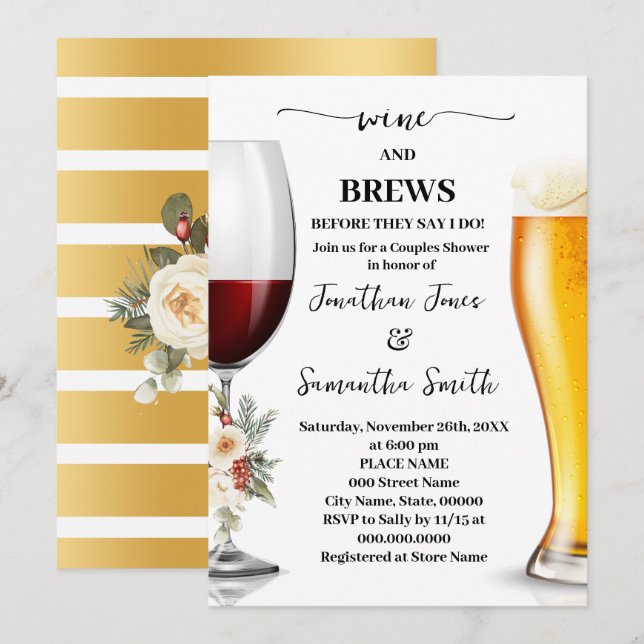 Convite Chuva de Casal de Flores Brancas de Inverno Vinho  (Frente/Verso)