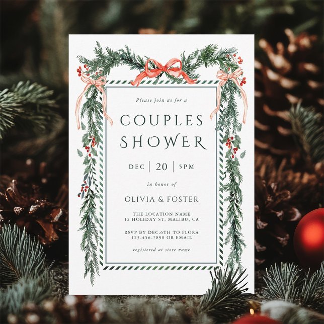 Convite Chuva de Casal de Natal com Guirlanda de Aguarela (Criador carregado)
