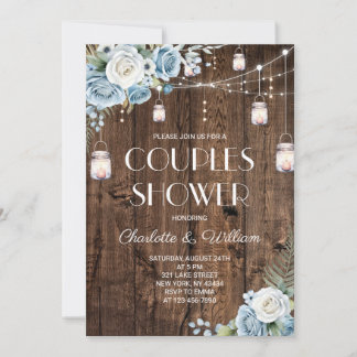 Convite Chuva de Casal Floral Azul Marinho Rústico