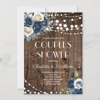 Convite Chuva de Casal Floral Azul Marinho Rústico