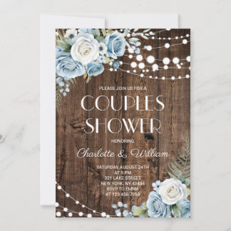 Convite Chuva de Casal Floral Azul Naval Rústico