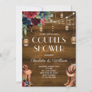 Convite Chuva de Casal Floral Borgonha Ocidental