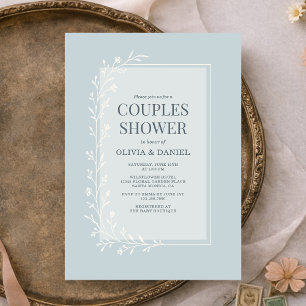 Convite Chuva de Casal Floral Botânico Azul Empoeirado